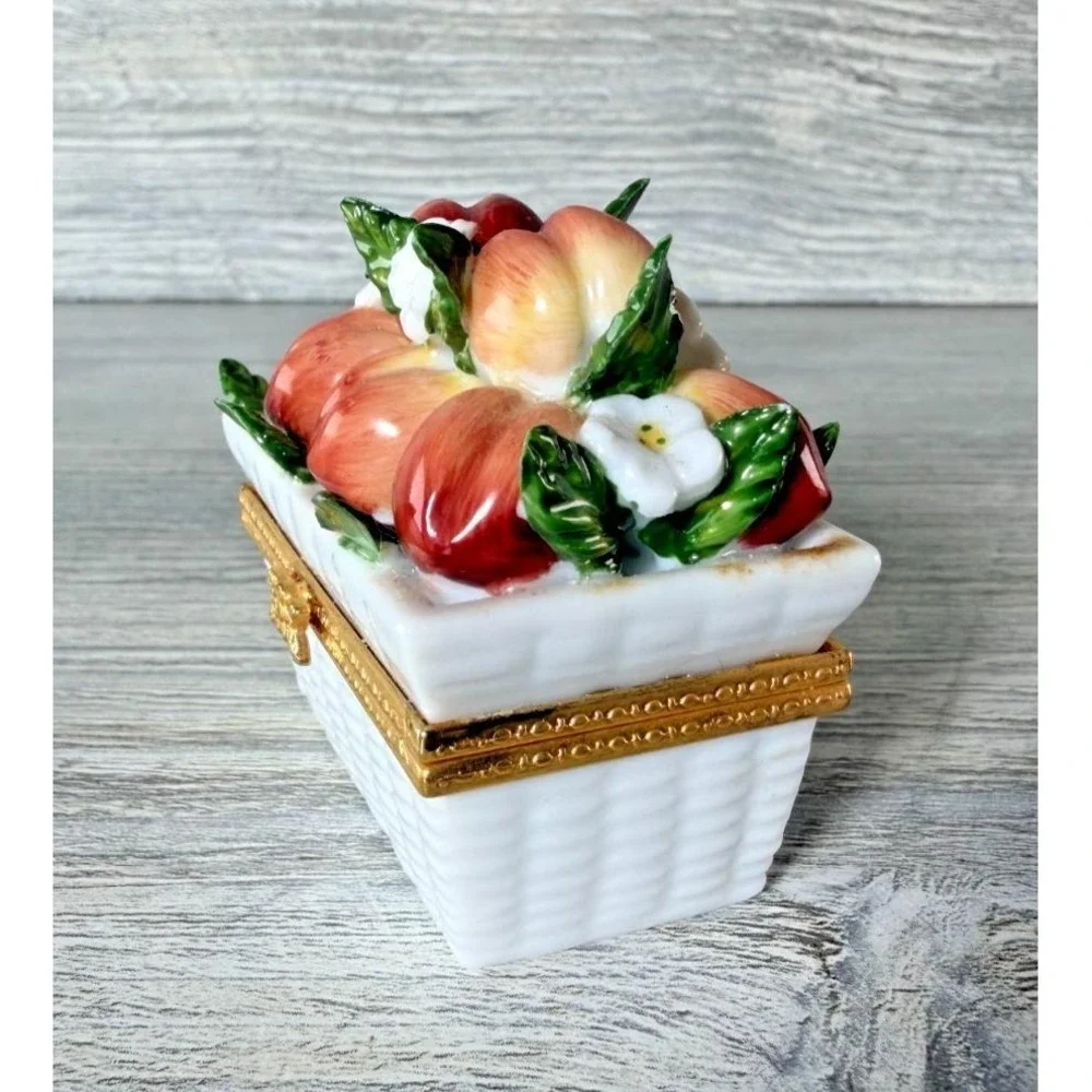 Vtg Portmeirion Ceramic 3D Peaches Fruit Hinged Trinket Box Peach Blossom Rare